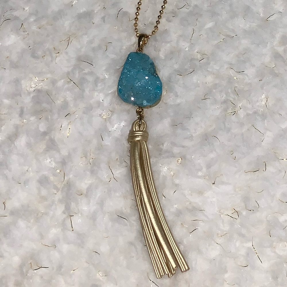 Blue quartz  with gold necklace